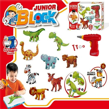 

Tangnade Variety Animal DIY Electric Drill Toy Set STEM Toy Early Education Drill Game