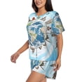 thumbnail image 2 of Kdxio World Travel Print Pajamas Sets for Women Short-Sleeved Pjs with Lounge Shorts Two Piece Sleepwear S-4XL, 2 of 8