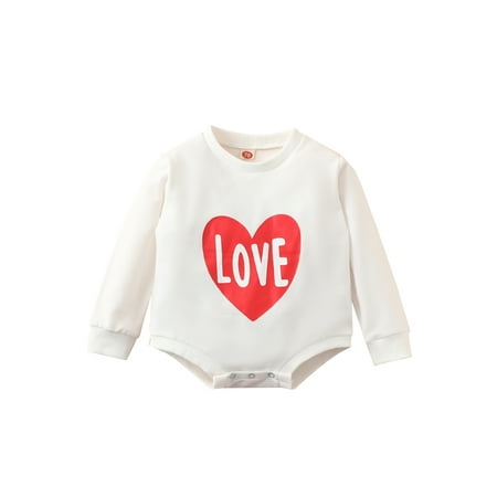 

Gureui Toddler Infant Baby Boys Girls Valentine’s Day Romper Love Heart Long Sleeve Round Neck Romper Triangle Snap Jumpsuit