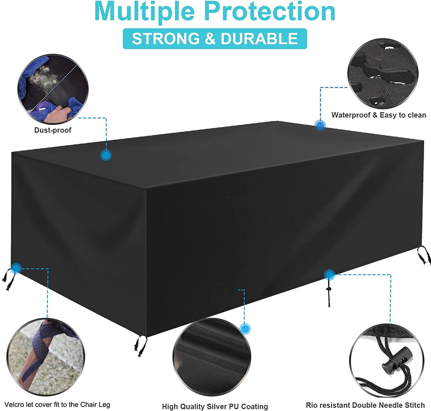 Patio Furniture Cover Waterproof, Heavy Duty Outdoor Furniture Cover, Couch Sectional Sofa Set Cover, Black Patio Table Cover Fits, 95 in x 64 in x 39in
