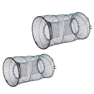 Drasry Fishing Bait Trap 2pcs Portable Crawfish Shrimp Net Collapsible Fish Cage 15.75 x 11.8in, Green