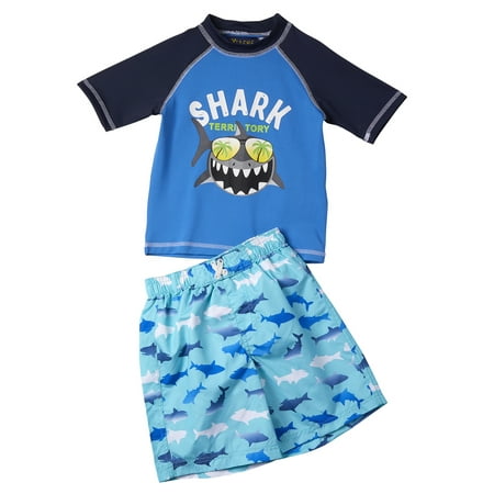 Shark Rashguard & Swim Trunks 2pc Set (Toddler (Best Boy Short Swimsuits)