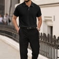 thumbnail image 4 of Boyscolos Men's Solid Color Turndown Collar Button Pullover Short Sleeve Knit Sweater, Breathable Casual Tops Black L, 4 of 7