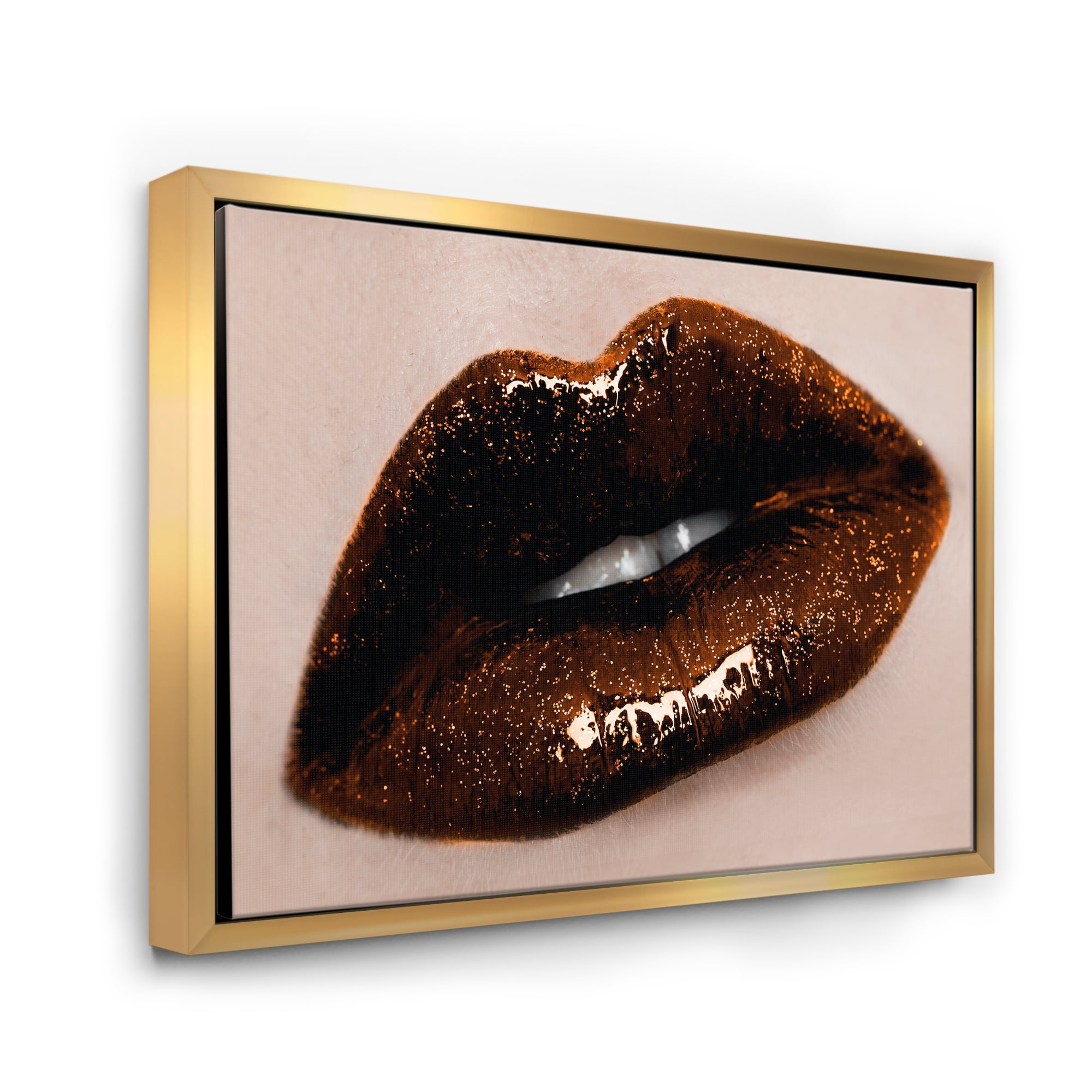 Designart 'Close-Up Of Gorgeous Female Lips II' Modern Framed Canvas Wall Art Print