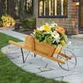 thumbnail image 2 of Wooden Wagon Planter, Flower Cart Display Stand w/Metal Wheels & Removable Magnetic Decoration, Wagon Decorative Garden Planter for Plants & Seasonal Displays, Pine Wood (Brown), 2 of 18