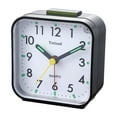 thumbnail image 2 of Tinload - Reloj despertador analógico pequeño con pilas, silencioso, sin tictac, pitidos ascendentes, función de repetición, funciones de luz, fácil de configurar (negro), 2 of 5