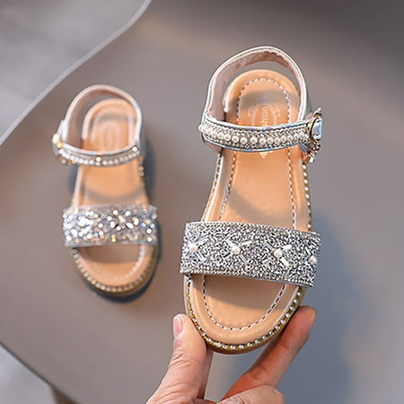 

〖CFXNMZGR〗Toddler Shoes Girls Sandals Open Toe Rhinestone Princess Dress Flat Shoes Summer Sandals For Toddler Girls