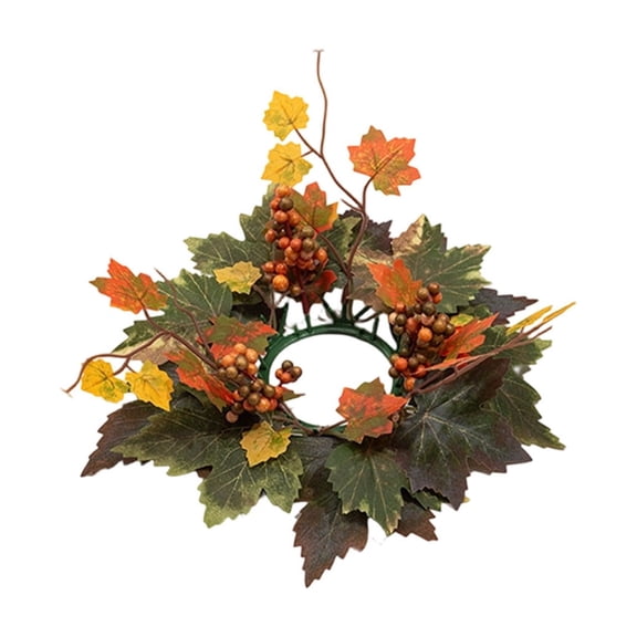 Fall Candle Ring Wreath, 3" Mini Artificial Maple Leaf Wreaths, Autumn Harvest Candle Holder Rings for Table Centrepiece Halloween Thanksgiving Wedding Party Decor