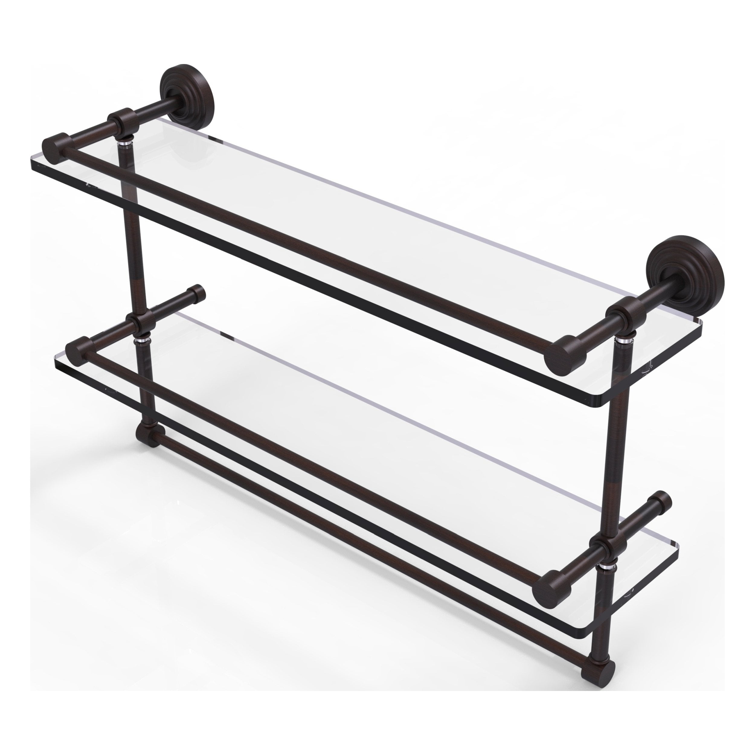 22in Gallery Double Glass Shelf with Towel Bar in Bronze