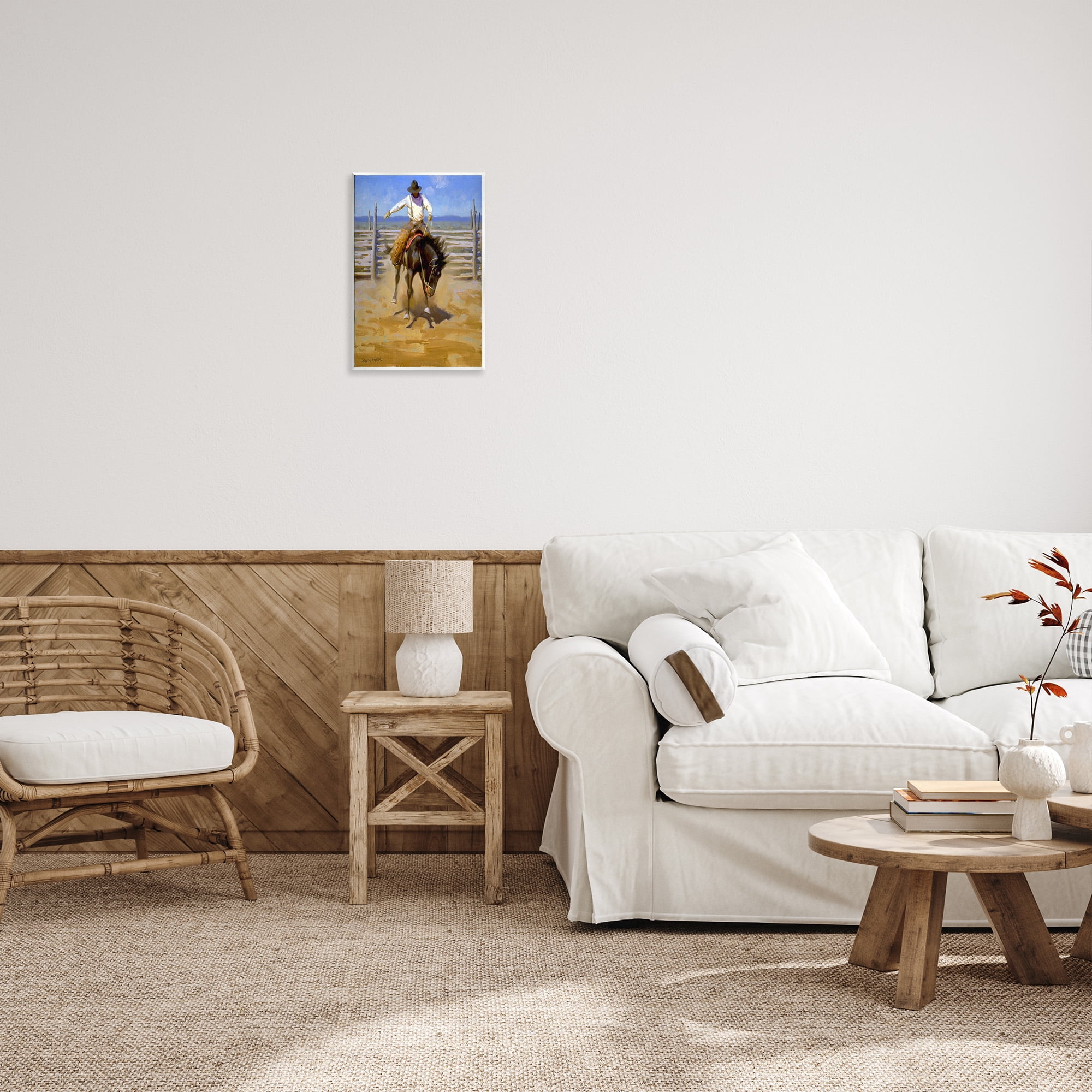 Stupell Industries Cowboy on Farm Landscape Painting Unframed Art Print Wall Art, 13 x 19