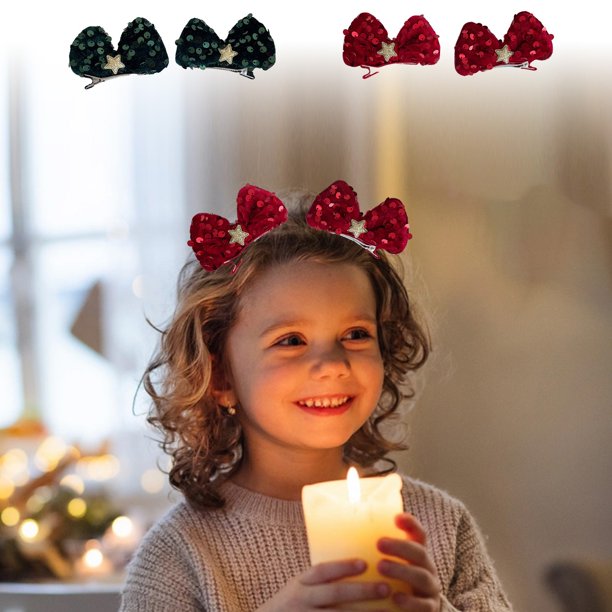Ganfancp Christmas Sequins Star Bow Hair Clips Princess Fall And Winter Headband Head Buttons Hair Clips Sequins Hair Bands Liquidación Pinza de Pelo Festiva*2