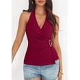 thumbnail image 3 of PRETTYGARDEN Womens Halter Top Spring Tie Wrap Sleeveless Ruched V Neck Fitted Summer Tops Backless Fashion Y2k Clothes, 3 of 10