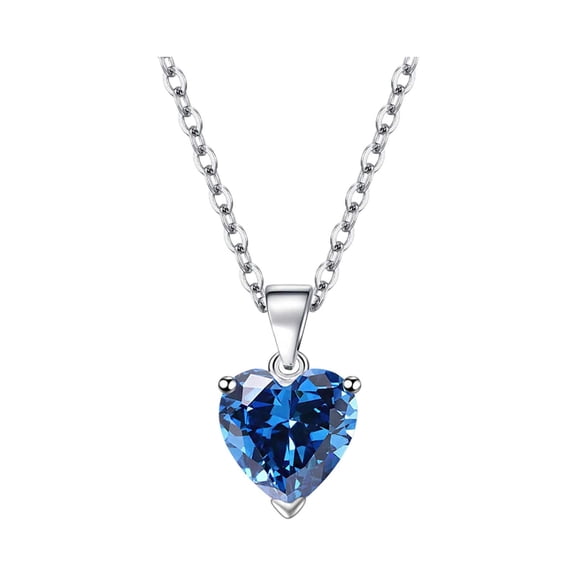 pangttian Necklace Heart September Birthstone Necklace Sapphire Blue 925 Sterling Silver Pendant Jewelry Women Birthday Christmas Mother's Day Gift