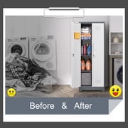 Marcree Broom Closet Storage Cabinet with Lock,65 Tall Garage Storage Cabinet with Hanging Rod,Multifunctional Garage Storage Broom Closet with Doors,Cleaning Tool Cabinet