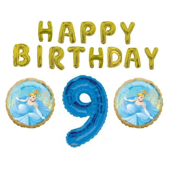 Cinderella 9th Happy Birthday Letters Party Balloons Decoration Supplies