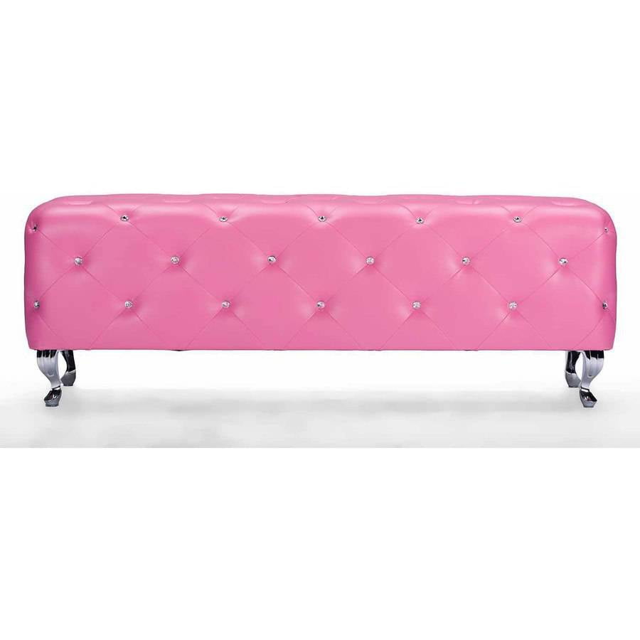 Stella Crystal Tufted Pink Leather Modern Bench Walmartcom - stella crystal tufted pink leather modern bench walmartcom -