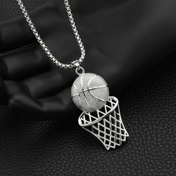 DECORNIJIA Basketball Hoop Shape Necklace Silver 1Pack 13.8X1.2X0.2In Titanium Steel