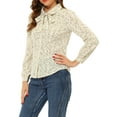 thumbnail image 4 of INSPIRE CHIC Women's Button Down Shirt Peter Pan Collar Tie Neck Solid Color Blouse S Cream White-Dots, 4 of 6