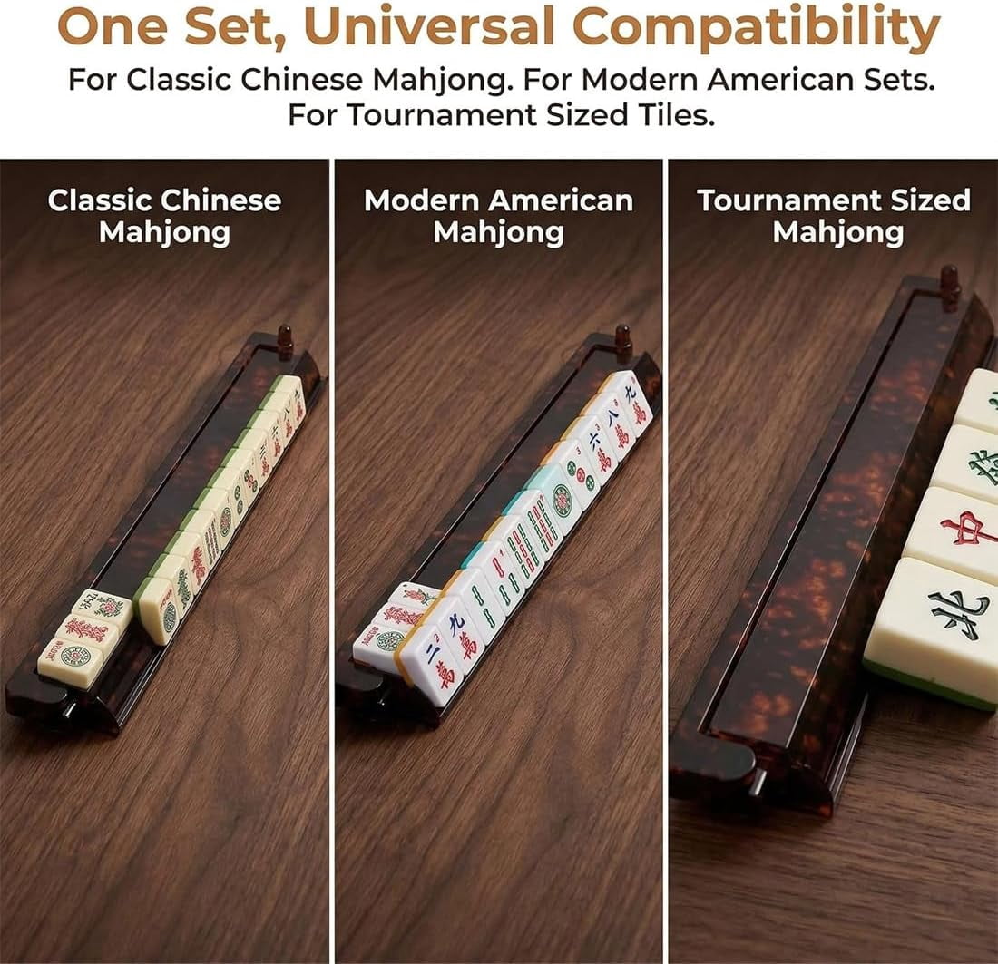 Tortoise Shell Mahjong Racks with Pushers Set , Acrylic Tortoise Mahjong Racks Extended 17.5 Inch Tile Holders, Smooth Sliding Pushers for American Mahjong Game Accessories (4PCS)
