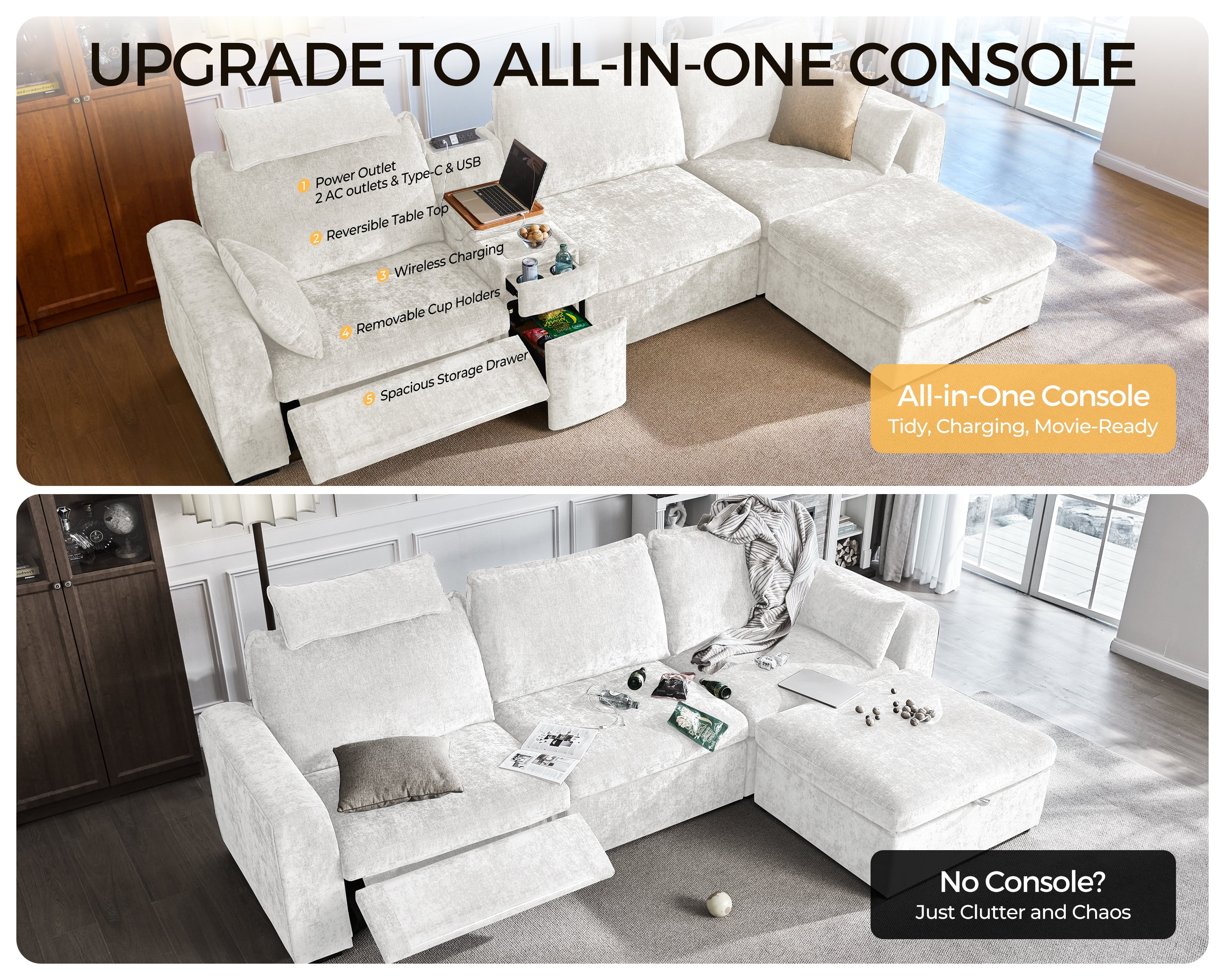BEDEEP Chenille Console, White