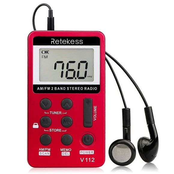 V112 Portable Mini Radio, Rechargeable Am Fm Radio, Station Storage, Sleep Timer, 3.5mm Headphone Jack for Sleeping, Outdoor, Sports (Red)