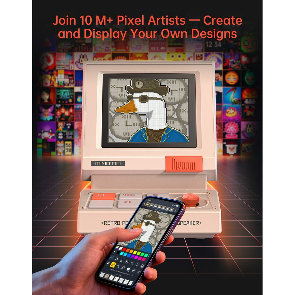Custom pixel art and display designs on retro speaker