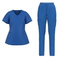 thumbnail image 1 of Stretch Women Nursing Scrubs Set - V Neck Classic Scrubs Medical Uniforms Top Skinny Pants JYC305 ROYAL XXL, 1 of 6