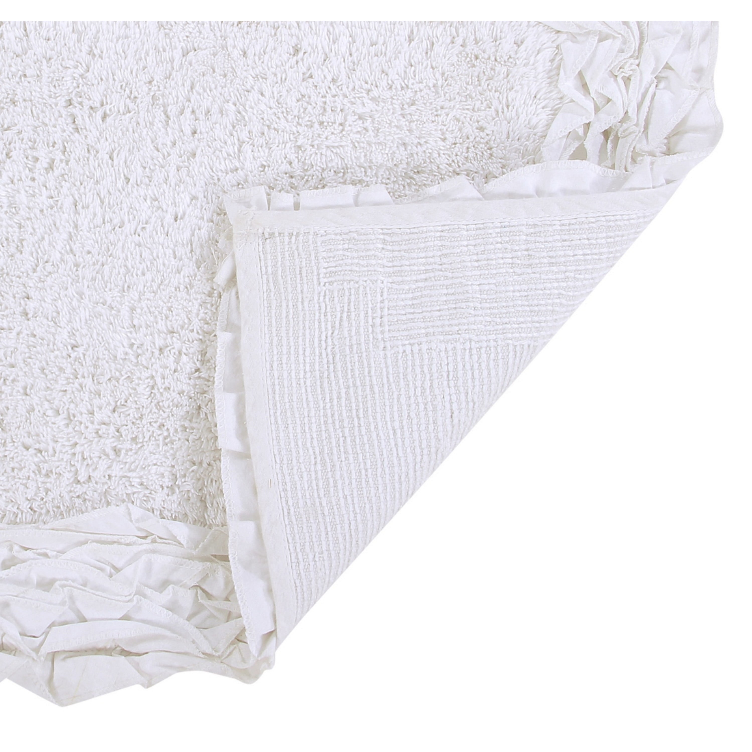 Better Trends 2 Piece Bathroom Rug Set 100% Cotton, Extra Soft, Water Absorbent & Non Slip Bath Mat, Ruffle Border, (White) Shaggy Border Collection