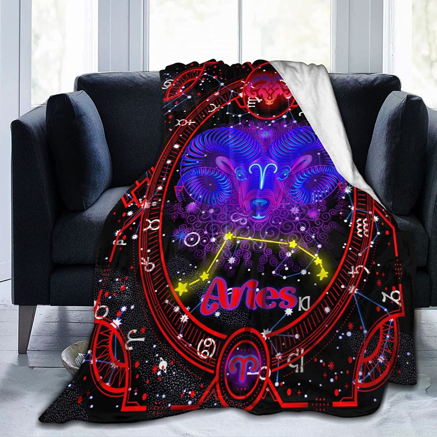 Xsinufn Anime Aries Throw Blanket Constellation Blankets Soft Horoscope Astrology Flannel Throw