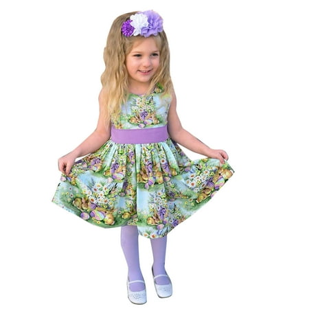 

Little Girls Dresses Toddler Baby Sleeveless Easter Cartoon Rabbit Printed Princess Dress
