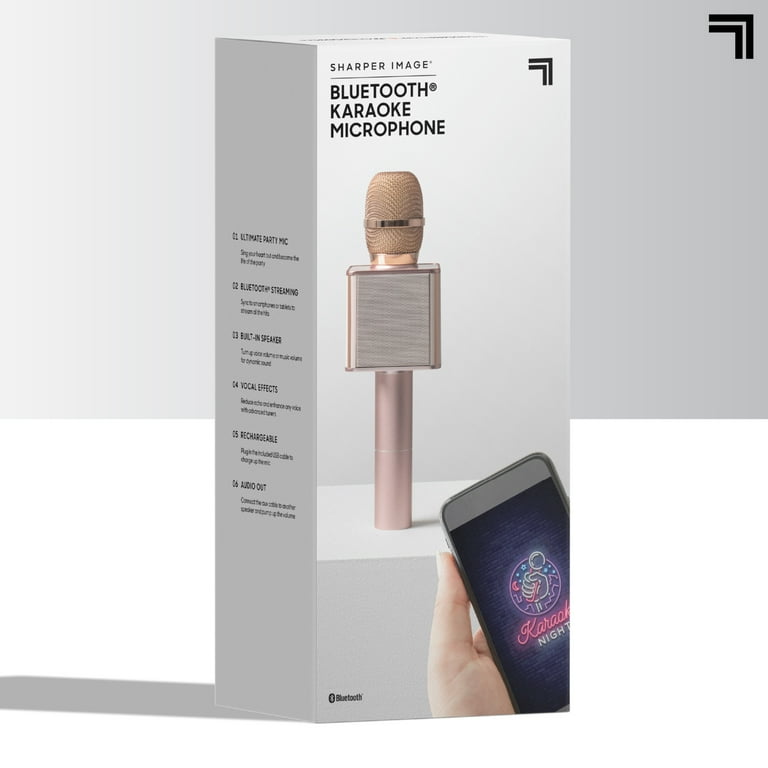 SHARPER IMAGE Bluetooth Music Stream Karaoke Microphone with Built in Speaker Bluetooth Smartphone Compatible Rose Gold