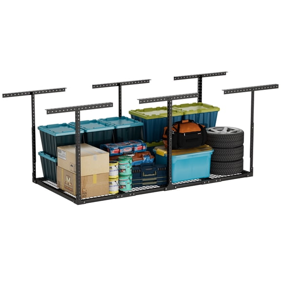 YOHKOH 4x8FT Overhead Garage Storage Rack, Heavy-Duty Adjustable Ceiling Shelving System (22"-42"H), 700 lb Capacity