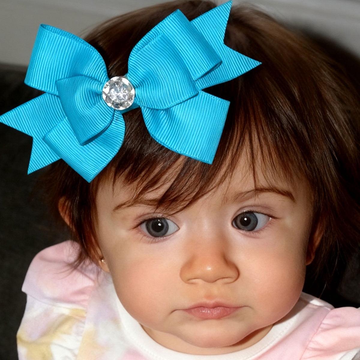 JoyBowie 12 Pcs 4.5 Inch Rhinestone Grosgrain Hair Bows, Alligator Clips for Girls