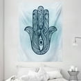 thumbnail image 1 of Hamsa Tapestry, Ornate Hand Drawn Hamsa Popular Arabic and Old Amulet with Curly Swirled Lines, Wall Hanging for Bedroom Living Room Dorm Decor, 60W X 80L Inches, Dark Blue Aqua, by Ambesonne, 1 of 2