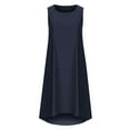thumbnail image 3 of Itsame Women Summer Dress Solid Color Round Neck Round Neck Cotton Thin Dress Navy Size M, 3 of 5