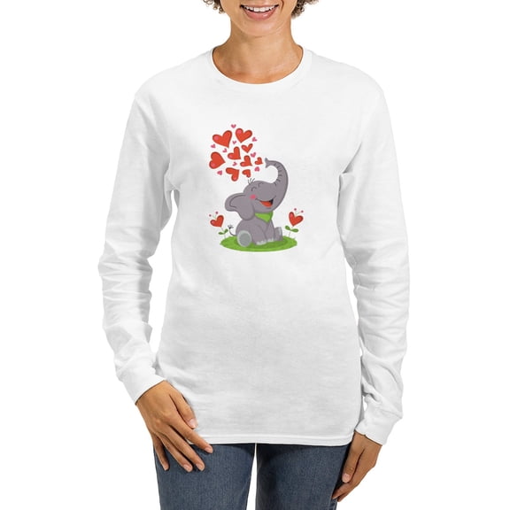CafePress - Elephant With Hearts Long Sleeve T Shirt - Women's Long Sleeve Graphic Casual T-Shirt