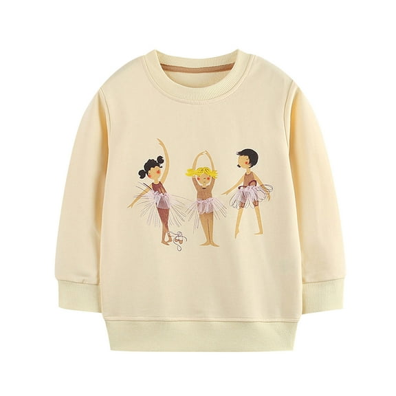 fnnxnal Little Girls Girls Ballet Dancer Sweatshirt - Soft Cotton Long Sleeve Crew Neck Beige Sweatshirt with Cute Graphic, 2-7 Years, 1PC Top for Daily Playdates & School,Size 6 T