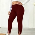 thumbnail image 4 of ABSUYY Womens Split Hem Yoga Pants, Stretch Cropped Leggings, Casual Elastic Waist Trousers, Red, Size XL, 4 of 8