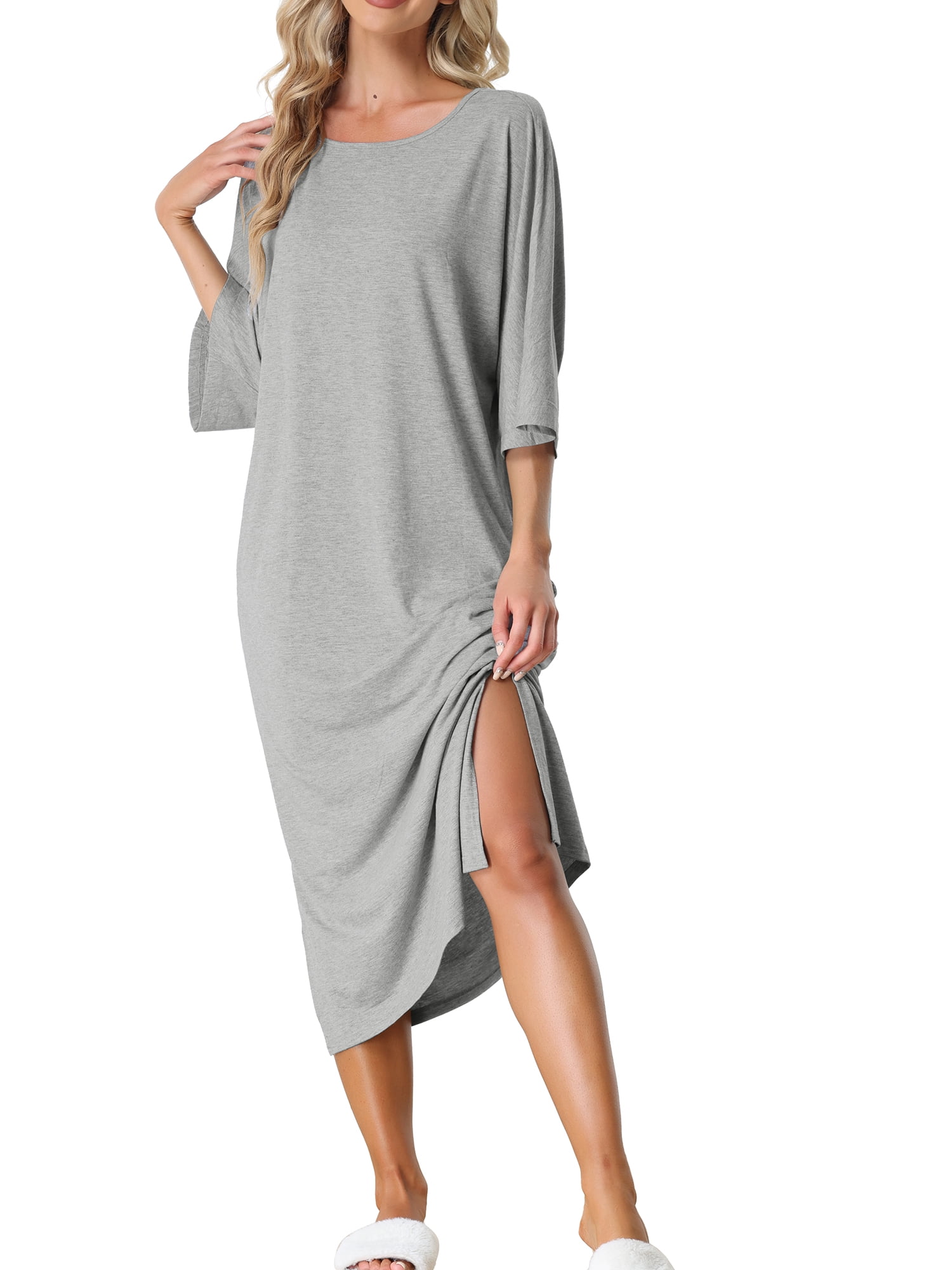 Unique Bargains Womens' Sleepshirt Nightshirt 3/4 Sleeve Nightgown Sleep Shirt Dress