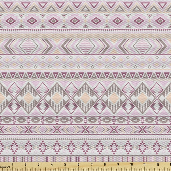 Folk Upholstery Fabric by the Yard, Tribal Pattern with Geometrical Shapes, Decorative Fabric for DIY and Home Accents, Pale Rose Pale Mauve by Ambesonne