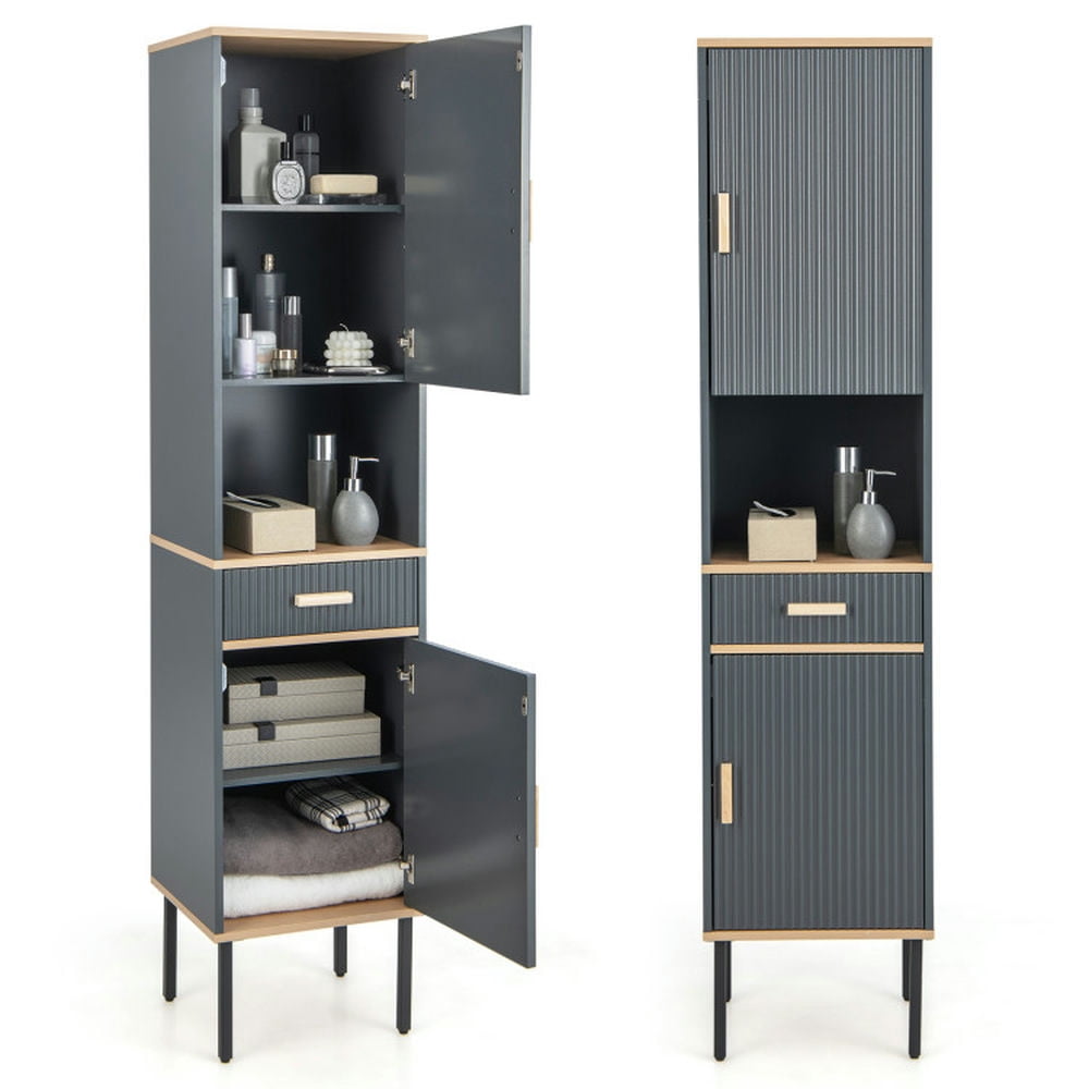 Finihen Bathroom Storage Cabinet, Bathroom Floor Cabinet, Free-Standing Bathroom Cabinet Narrow Linen with Doors and Drawer, for Bathroom, Living Room, Bedroom, Kitchen, Gray Finihen Bathroom Storage Cabinet, Bathroom Floor Cabinet, Free-Standing Bathroom Cabinet Narrow Linen with Doors and Drawer, for Bathroom, Living Room, Bedroom, Kitchen, Gray