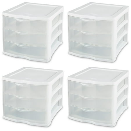 4 pack Sterilite 17918004 ClearView Portable 3 Storage Drawer Organizer