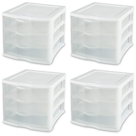 4 pack Sterilite 17918004 ClearView Portable 3 Storage Drawer Organizer Cabinets