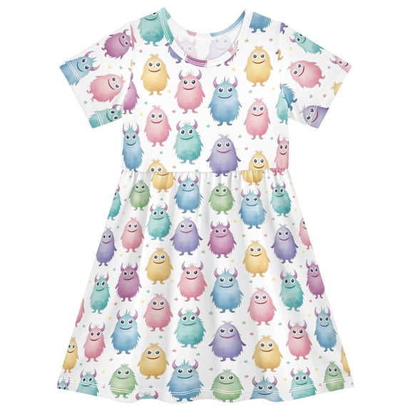 joogoo Cute Monsters Girls' Short Sleeve Dress Kids Dresses 5-6T