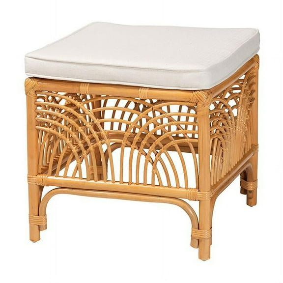 bali & pari Materra Modern Bohemian Rattan Footstool in Natural Brown