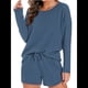 thumbnail image 3 of Conjunto de Pijama para Mujer, de Punto Gofre, Informal, de Dos Piezas, con Bolsillos Azul M, 3 of 9