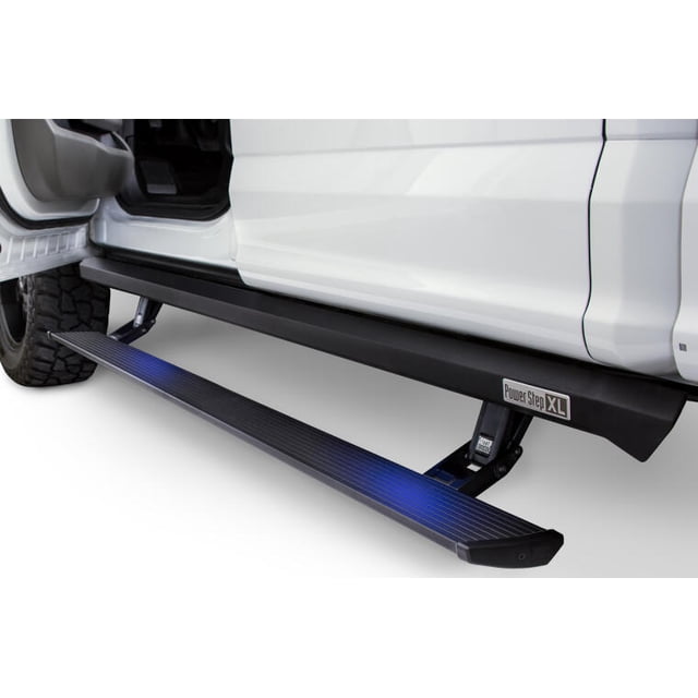 Amp Research Running Board 77255-01A PowerStep XL; Powder Coated; Textured Black; 6063 Marine Grade Aluminum; Lighted; Frame Body; With 3 Inch Lower Drop