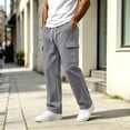 thumbnail image 6 of Mans Fleece Cargo Sweatpants Solid Color Baggy Straight Wide Leg Pant Lightweight Athletic Open Bottom sweat pants with Pockets, 6 of 10