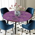 thumbnail image 5 of Elastic Fitted Round Tablecloth, Purple Boho Waterproof Stretch Table Cover for 45"-54" Tables, Country Abstract Geometric Ethnic Aesthetic Washable Outdoor Tablecloths for Patio, Picnic, Camping, 5 of 9