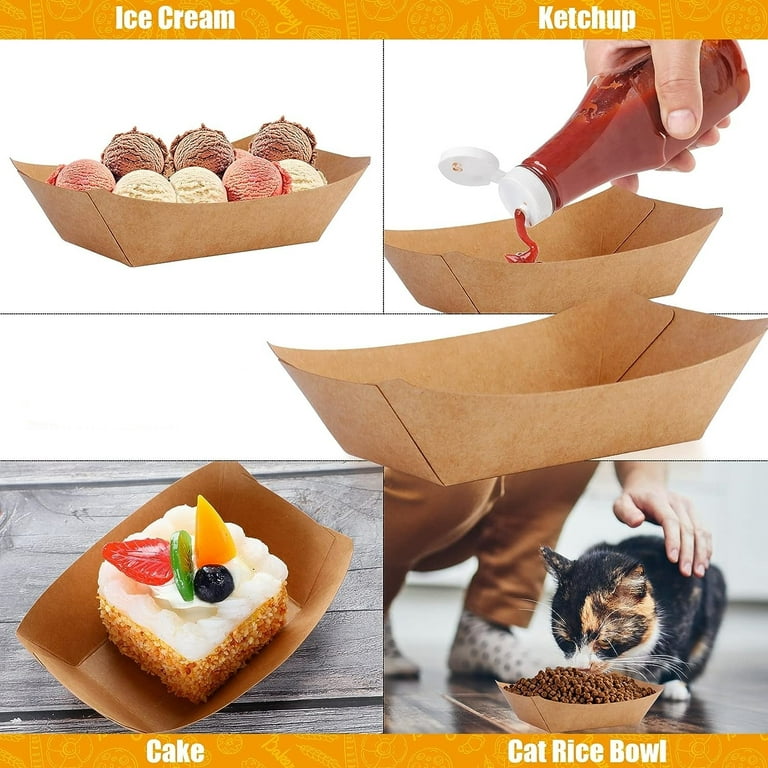DEAYOU 50 Pack Paper Food Trays, 4 Corner Pop Up Kraft Food Containers,  Greaseproof Paperboard Food Box Tray for Party, Disposable Foldable Brown  Fast